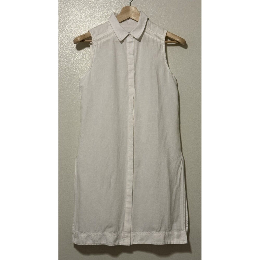 Chicos Linen Tunic Top Button Up Sleeveless 0 Small 4/6 Ladder Lace Trim Resort